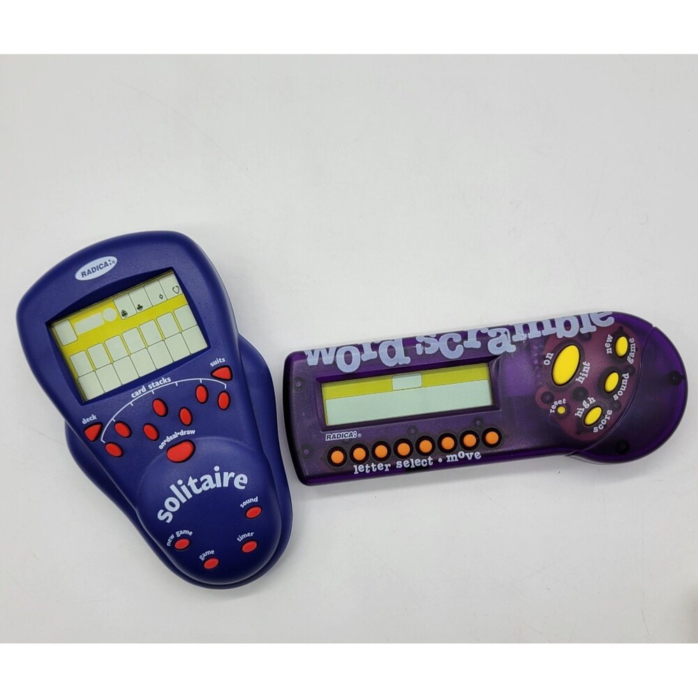 Radica Pocket Solitaire & Word Scramble Handheld Travel Games Electronic Tested
